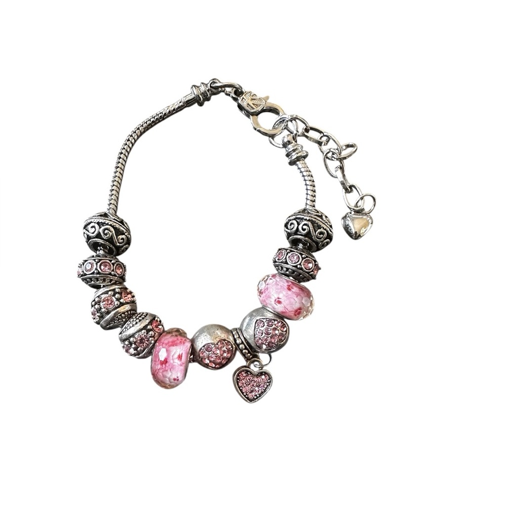 Pink and Silver Valentine Charm Bracelet